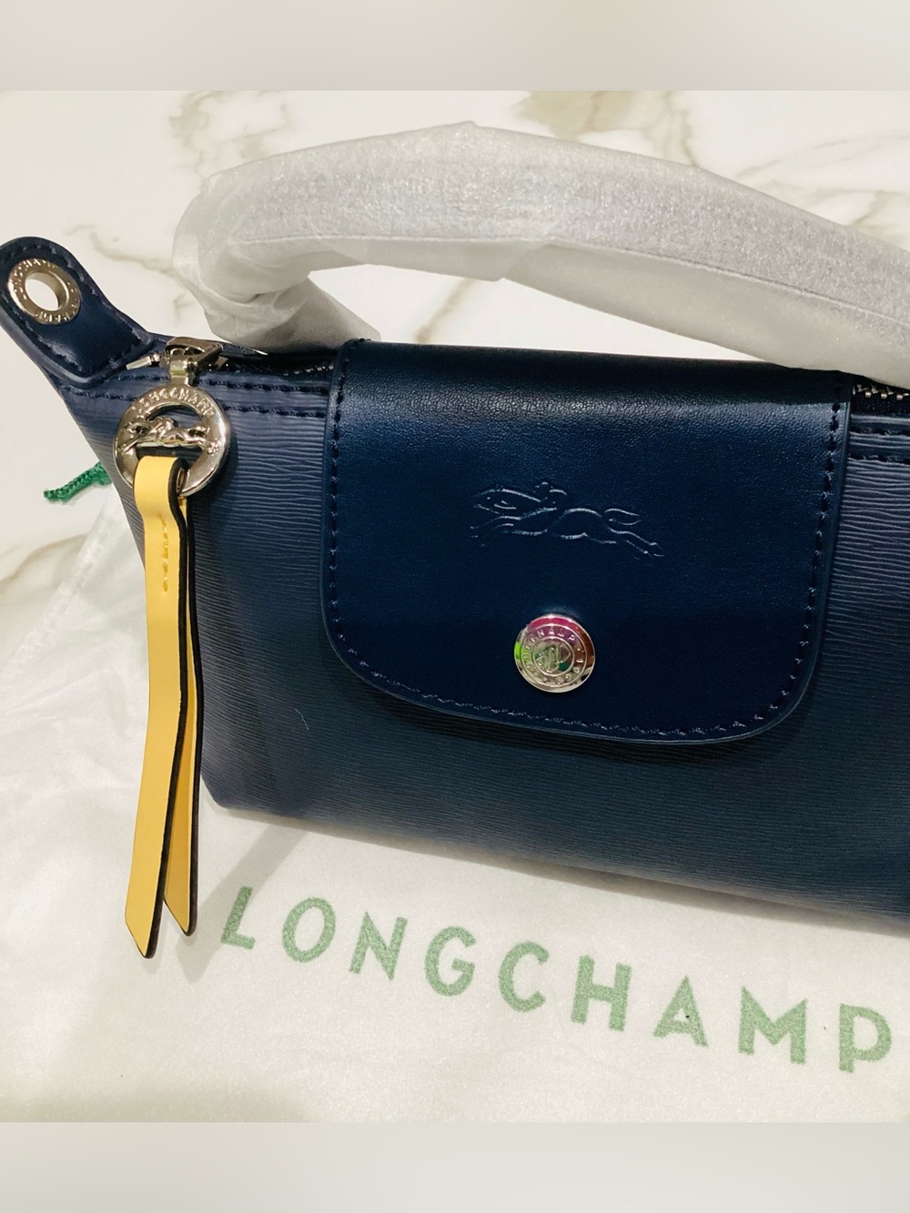 Longchamp Navy Crossbody Bag with Yellow Zip Pull Accent - Picture 2 of 10